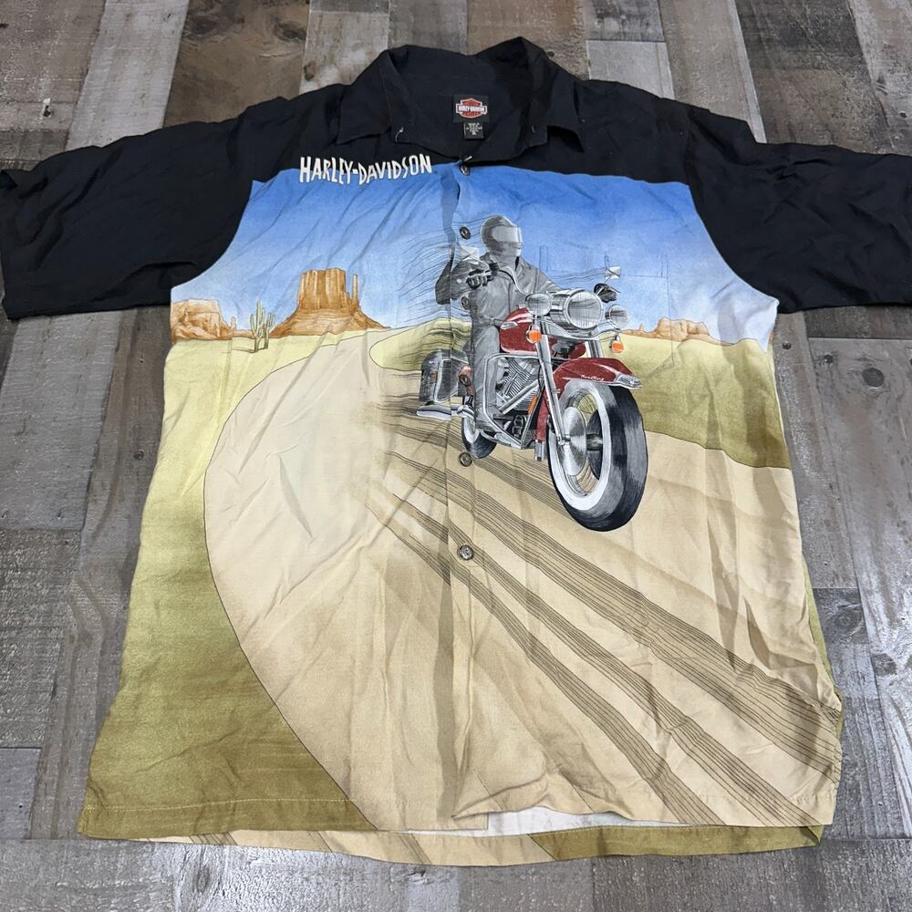Harley Davidson Hawaii Motorcycle Rider ButtonUp Shirt‎ Men Short Sleeve Size XL